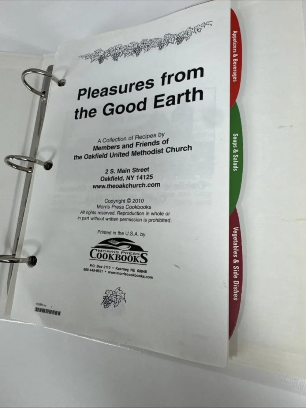 2010 Pleasures from the Good Earth Cookbook Oakfield NY United Methodist Church